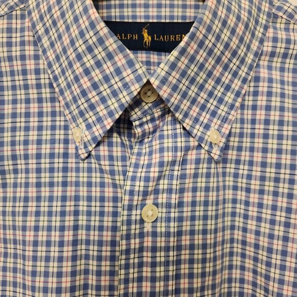 Ralph Lauren Button Up Shirt White Blue Black Red Green Check Mens Small EUC - Picture 3 of 13